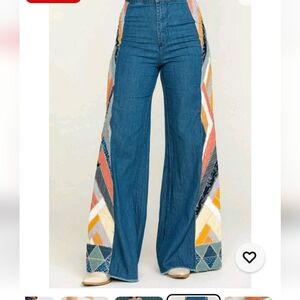 We Free People 26 FABULOUS Stick By Your Side Patched Wide-Leg Jeans Flare Pants